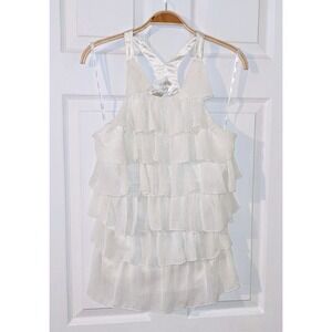 XOXO Ruffle Halter Top Sleeveless Party Tank Top Criss‎ Cross Back Size L NWOT